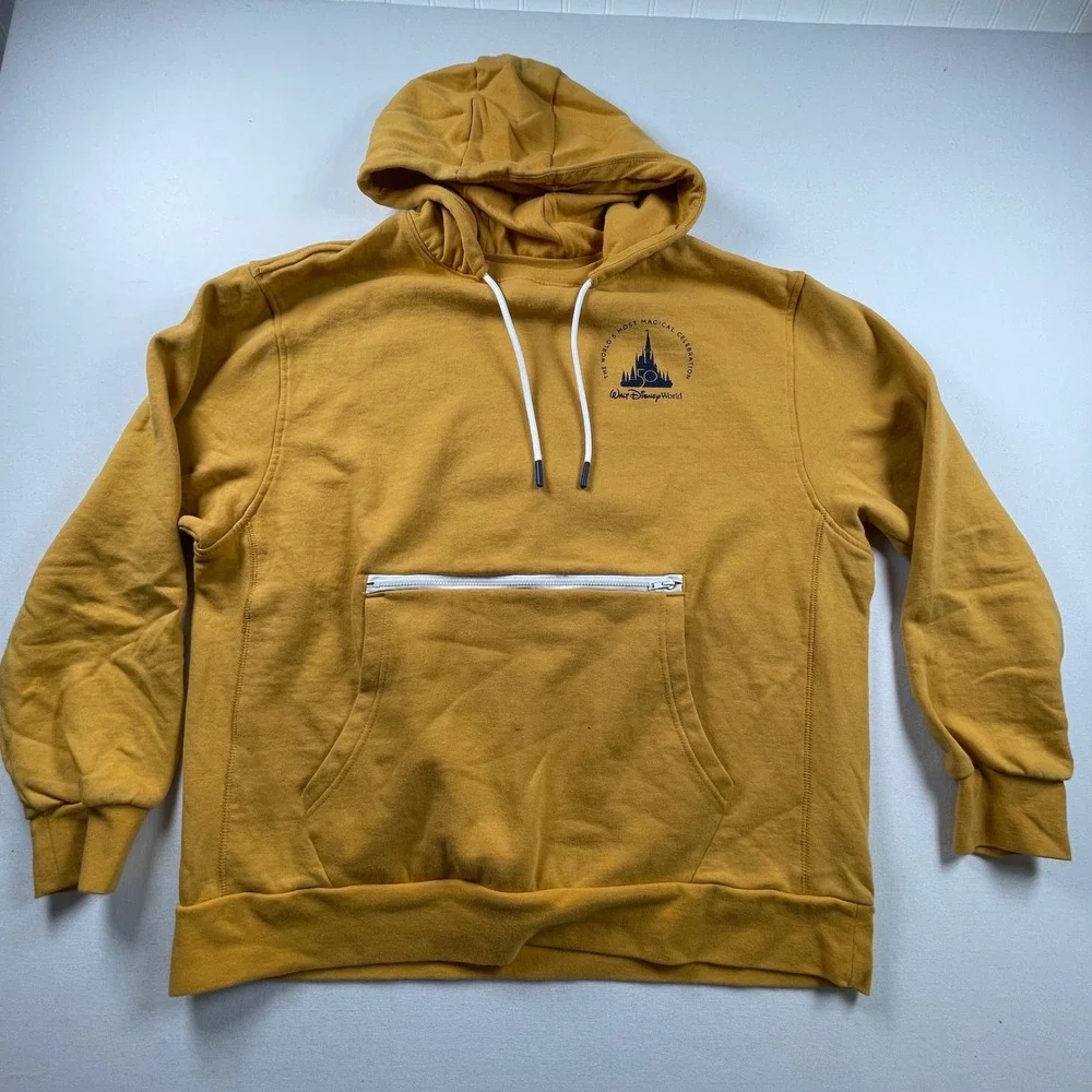 Disney World 50th Anniversary Hoodie Mens Large Mustard Yellow Mickey Mouse 50